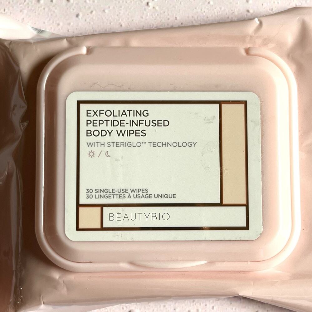 BeautyBio Exfoliating Peptide Body Wipes 30ct Smooth Firm Travel Gym New/Sealed - Picture 2 of 5